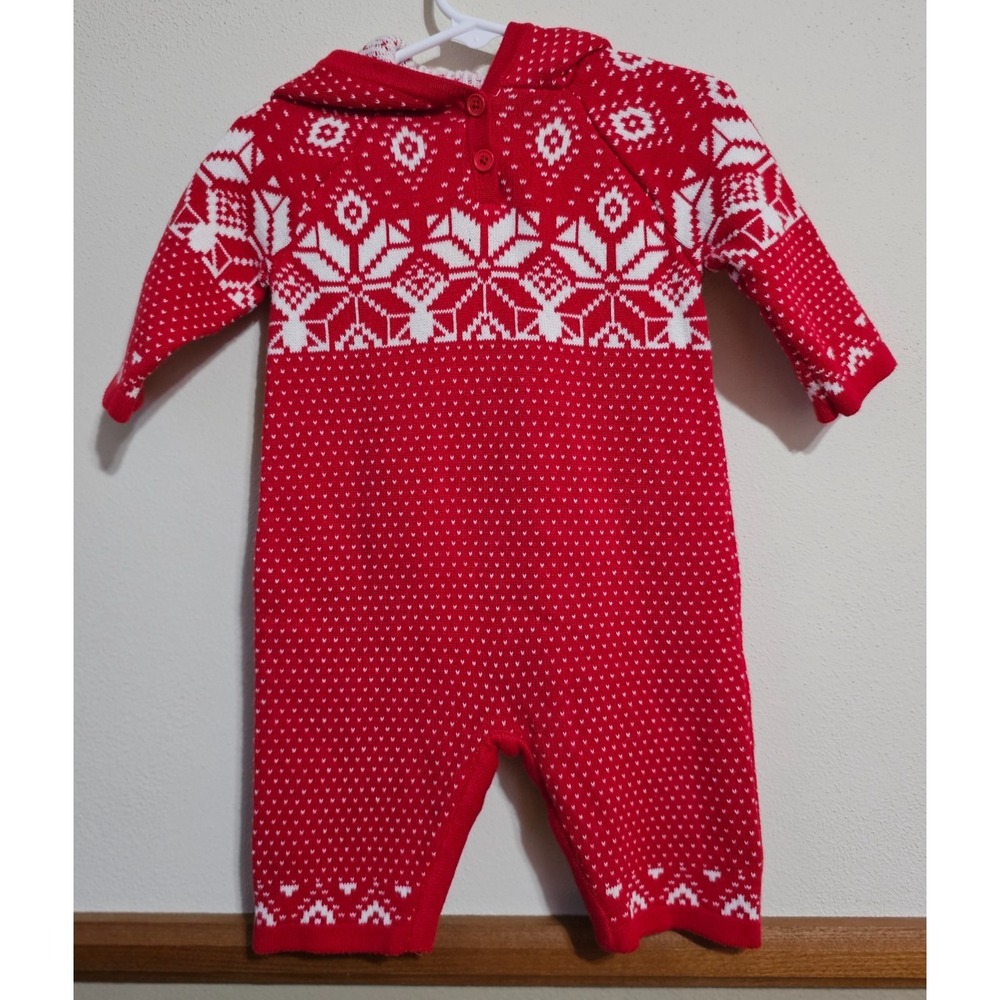 Hanna Andersson Fair Isle Red Hooded Sweater Romper size 60 (3-6 months)
